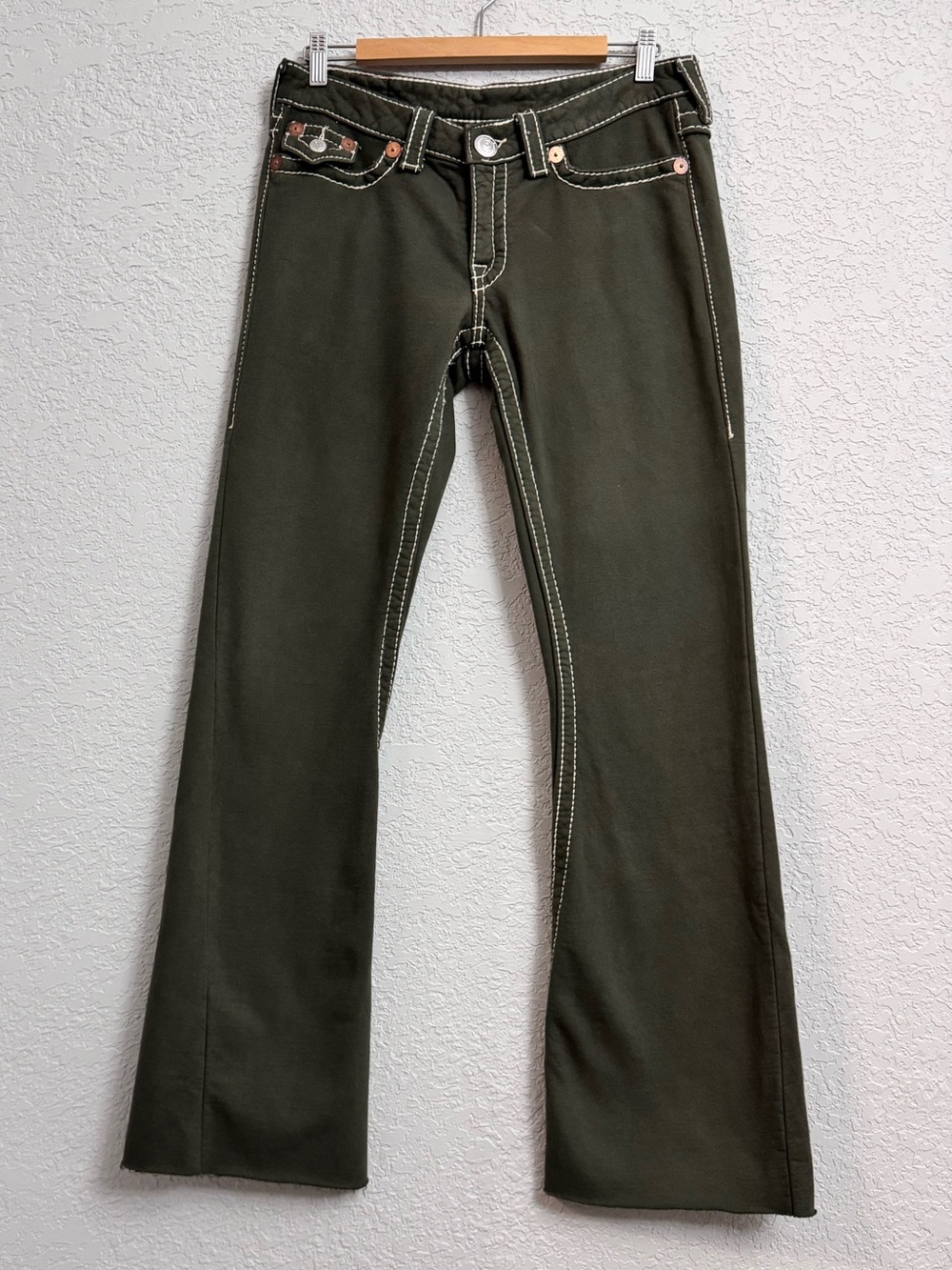 True Religion Olive Green Track Pants Contrast Stitching Sweat Pants